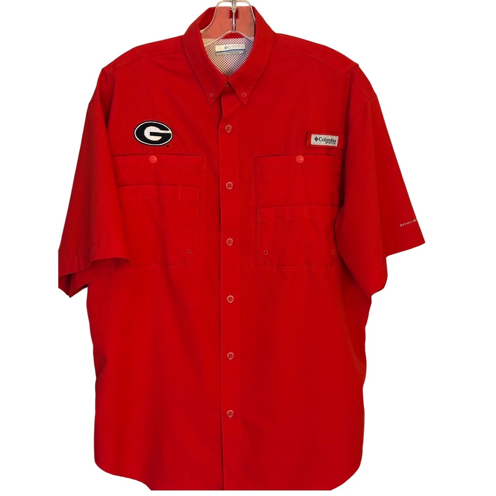 Columbia University of Georgia (UGA) Shirt Mens Size‎ S/P Button Up Fishing